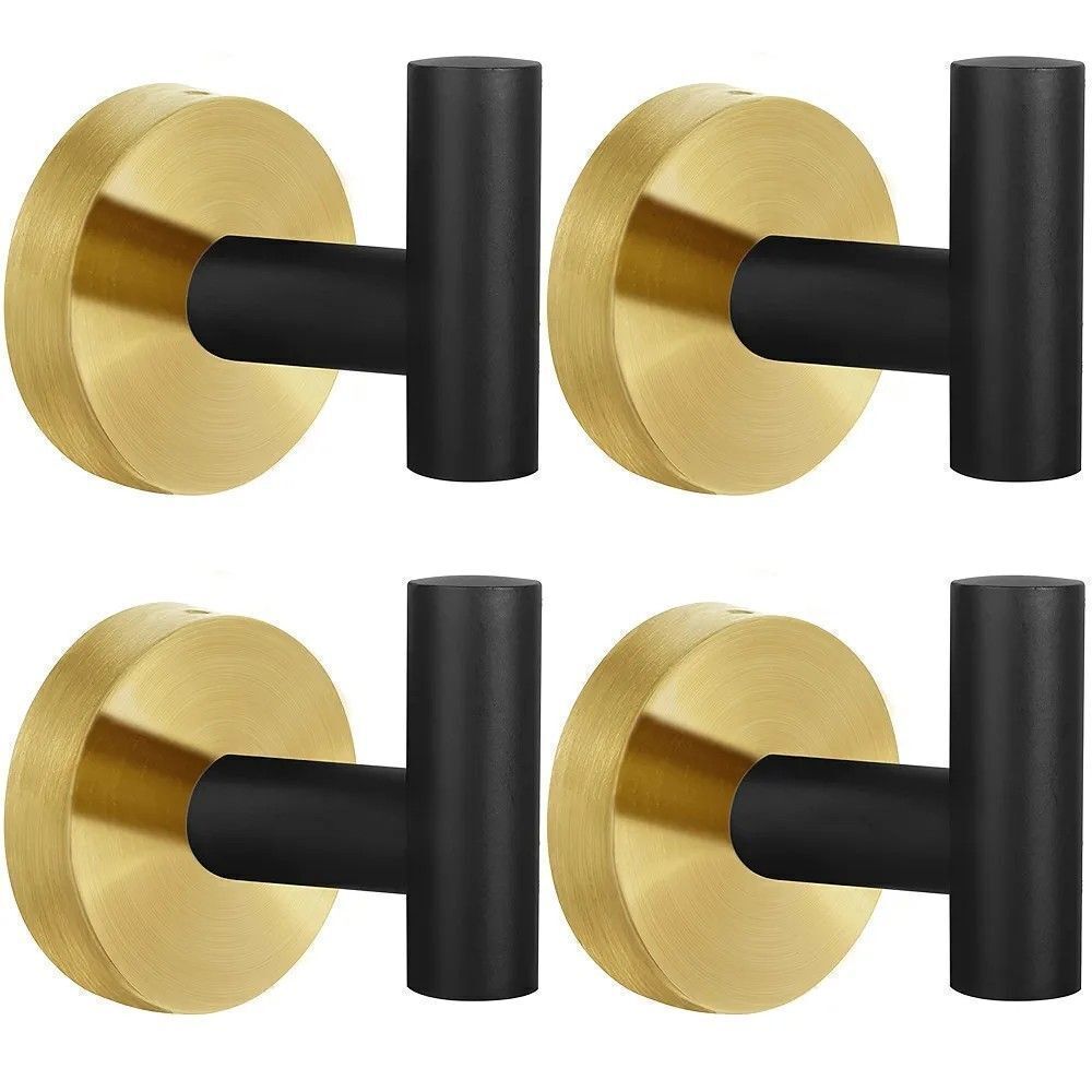 4 Packs Towel Hooks Bathroom Coat Robe Clothes Hook Black GOLD Door Hanger